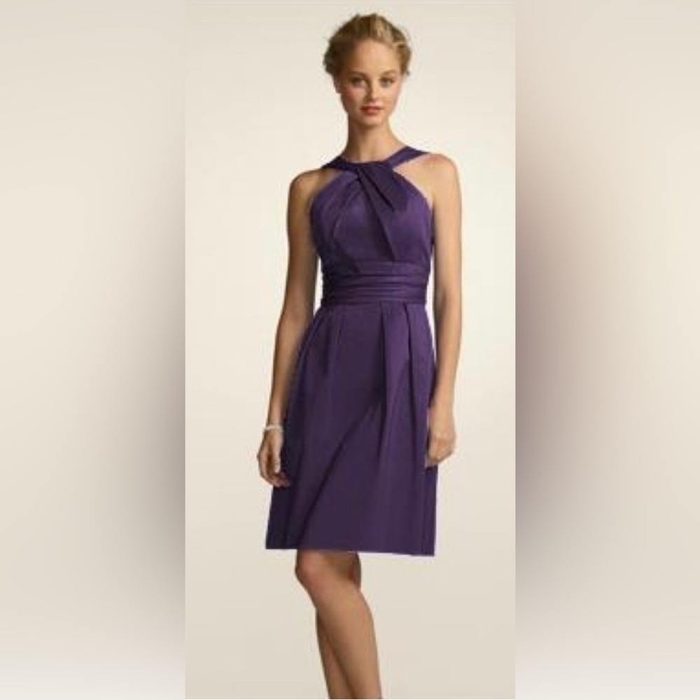 David's Bridal Purple Empire Waist Twist Halter Sleeveless Dress 10 Bridesmaids - Picture 1 of 7